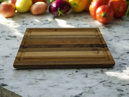 Edge Grain Cutting Board with Feet and Juice Groove - Walnut, Maple, Cherry - 13.5x8x1 Inch