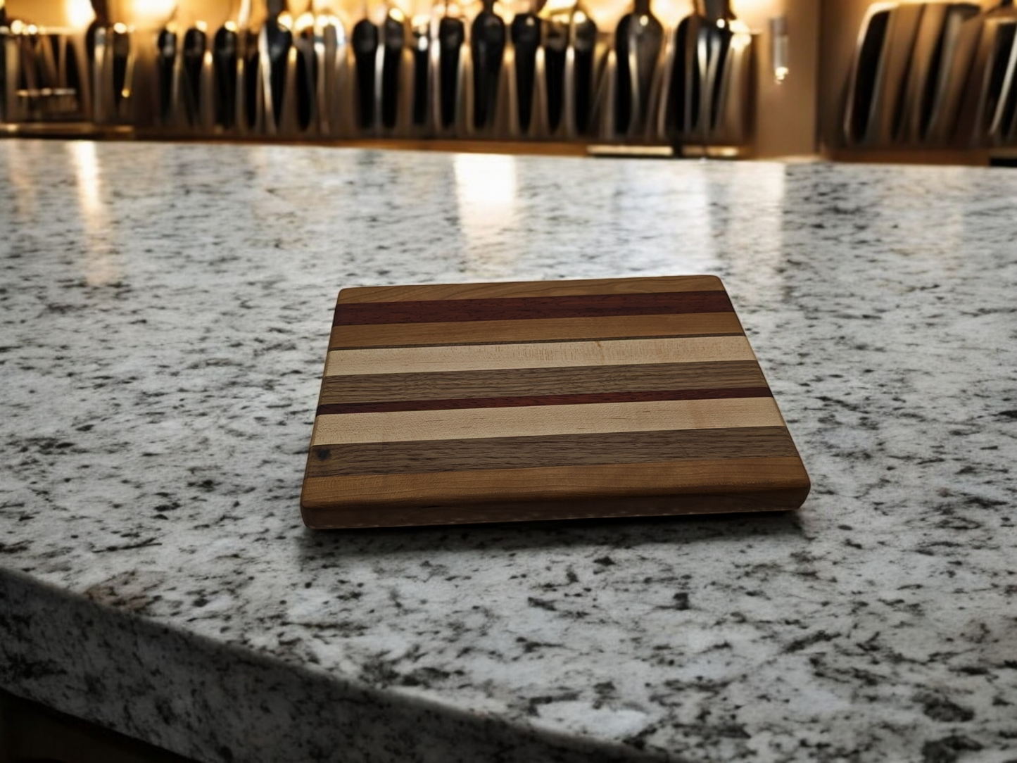 One-of-a-Kind Cherry, Walnut, Maple, and Padauk Face Grain Cutting Board - 10x7x1 Inch