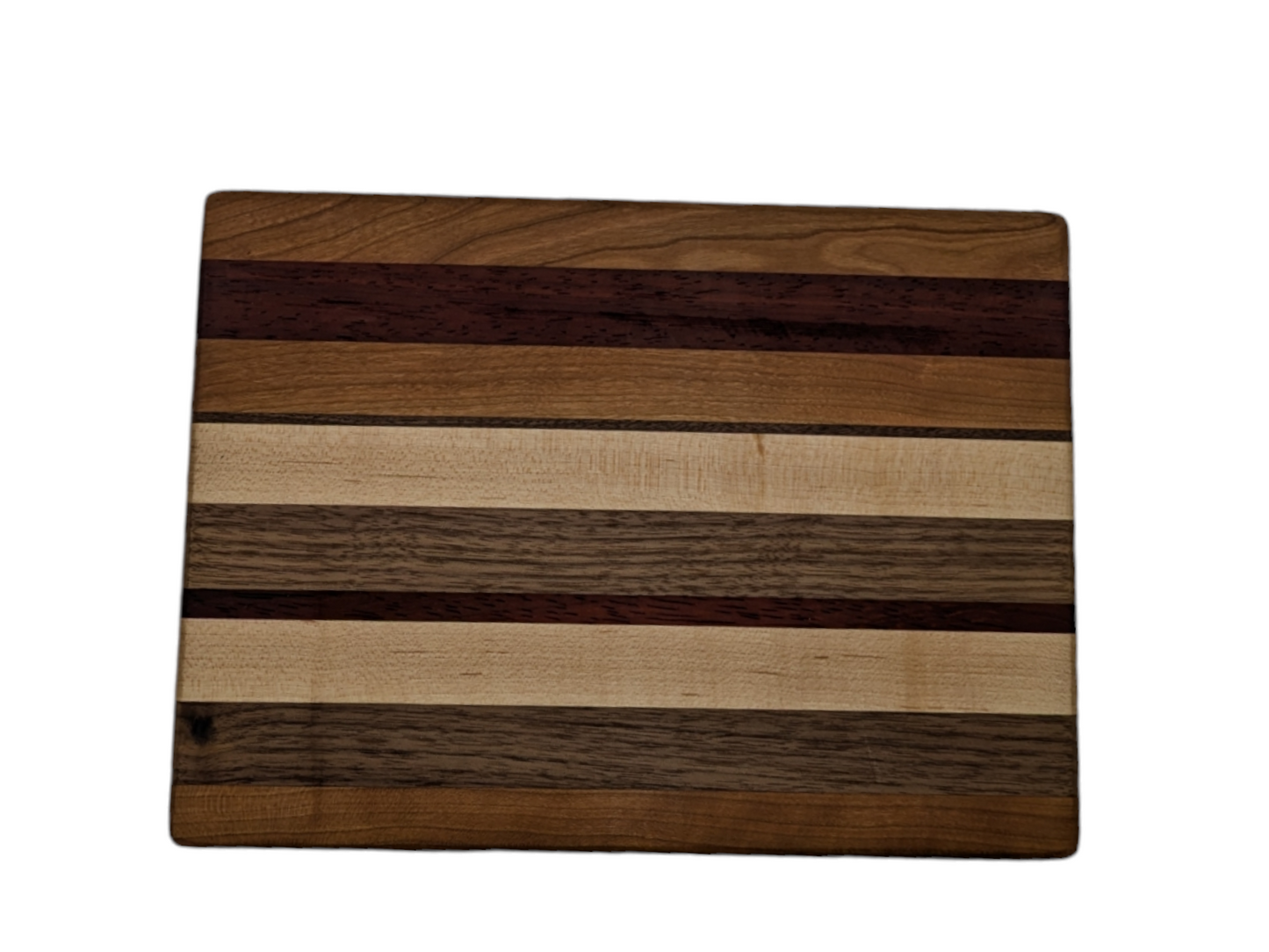 One-of-a-Kind Cherry, Walnut, Maple, and Padauk Face Grain Cutting Board - 10x7x1 Inch